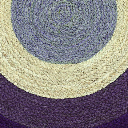 Beige Purple Hand Braided Home Decor Geometric Jute Rug - Indian Rug Store