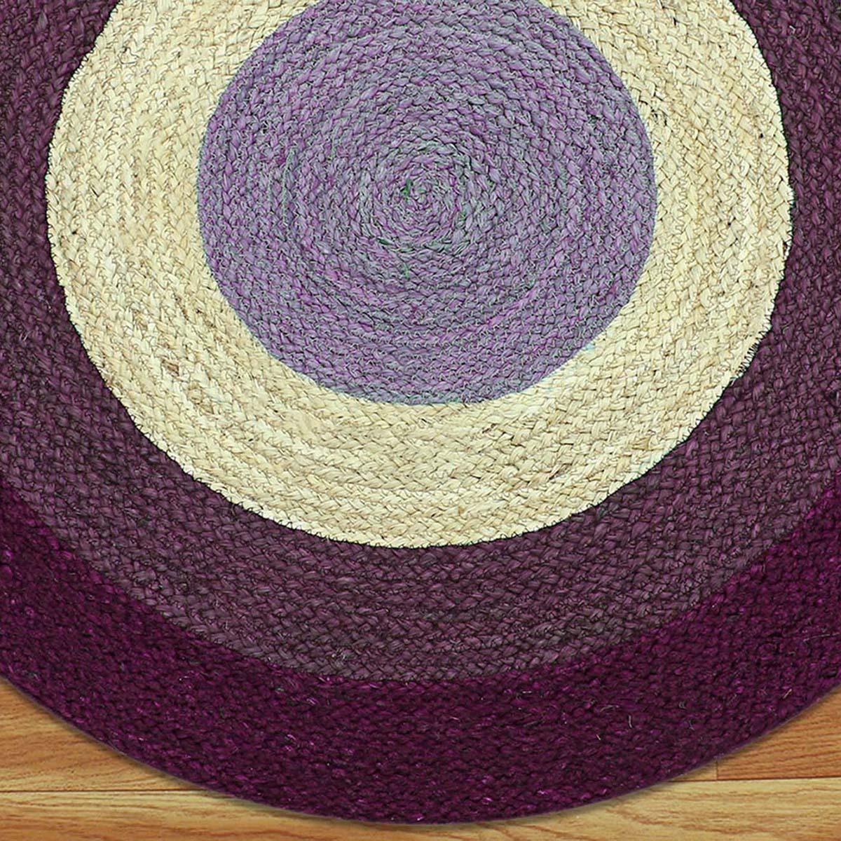 Hand Braided Home Decor Geometrical Beige Purple Jute Rug - Indian Rug Store