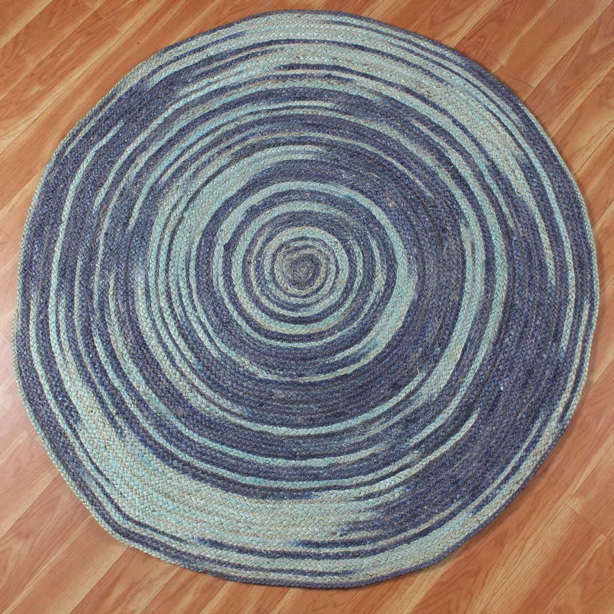 Hand Braided Blue Home Decor Geometrical Jute Rug - Indian Rug Store