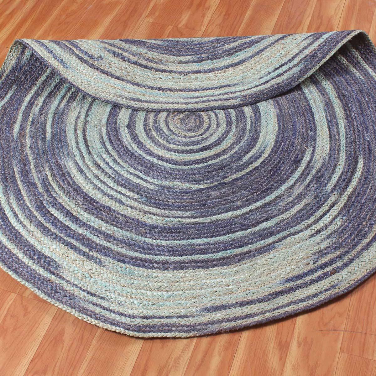 Hand Braided Blue Home Decor Geometrical Jute Rug - Indian Rug Store