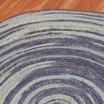 Hand Braided Blue Home Decor Geometrical Jute Rug - Indian Rug Store