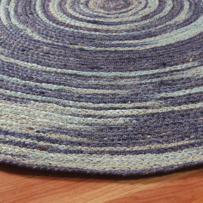 Hand Braided Blue Home Decor Geometrical Jute Rug - Indian Rug Store