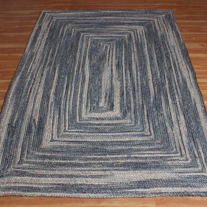 Hand Braided Geometric Blue Guest Room Jute Rug - Indian Rug Store