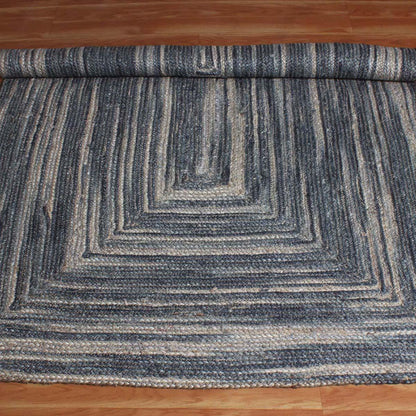 Hand Braided Geometric Blue Guest Room Jute Rug - Indian Rug Store