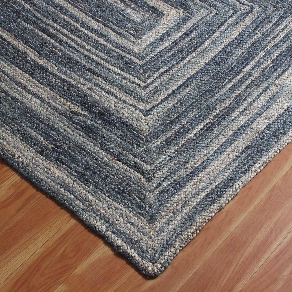 Hand Braided Geometric Blue Guest Room Jute Rug - Indian Rug Store