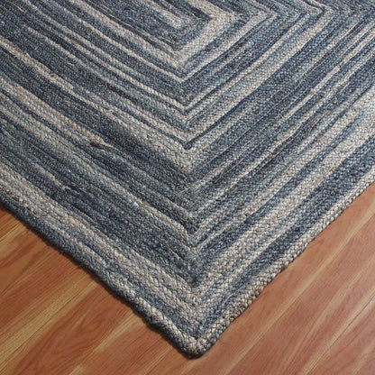 Hand Braided Geometric Blue Guest Room Jute Rug - Indian Rug Store