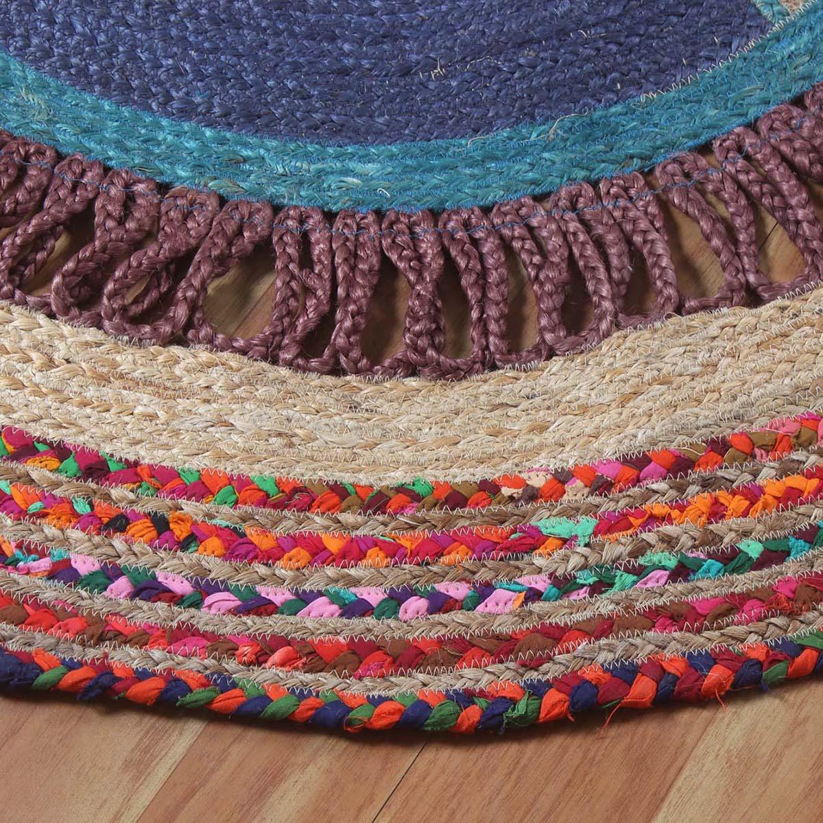 Multicolour Beige Hand Braided Home Decor Geometric Jute Rug - Indian Rug Store