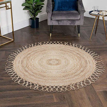 Hand Braided Farm House Decor Beige Geometric Jute Rug - Indian Rug Store