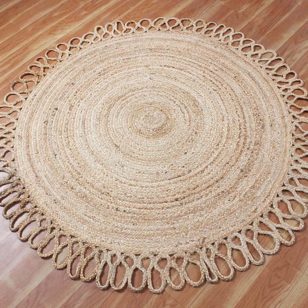 Hand Braided Farm House Decor Beige Geometric Jute Rug - Indian Rug Store