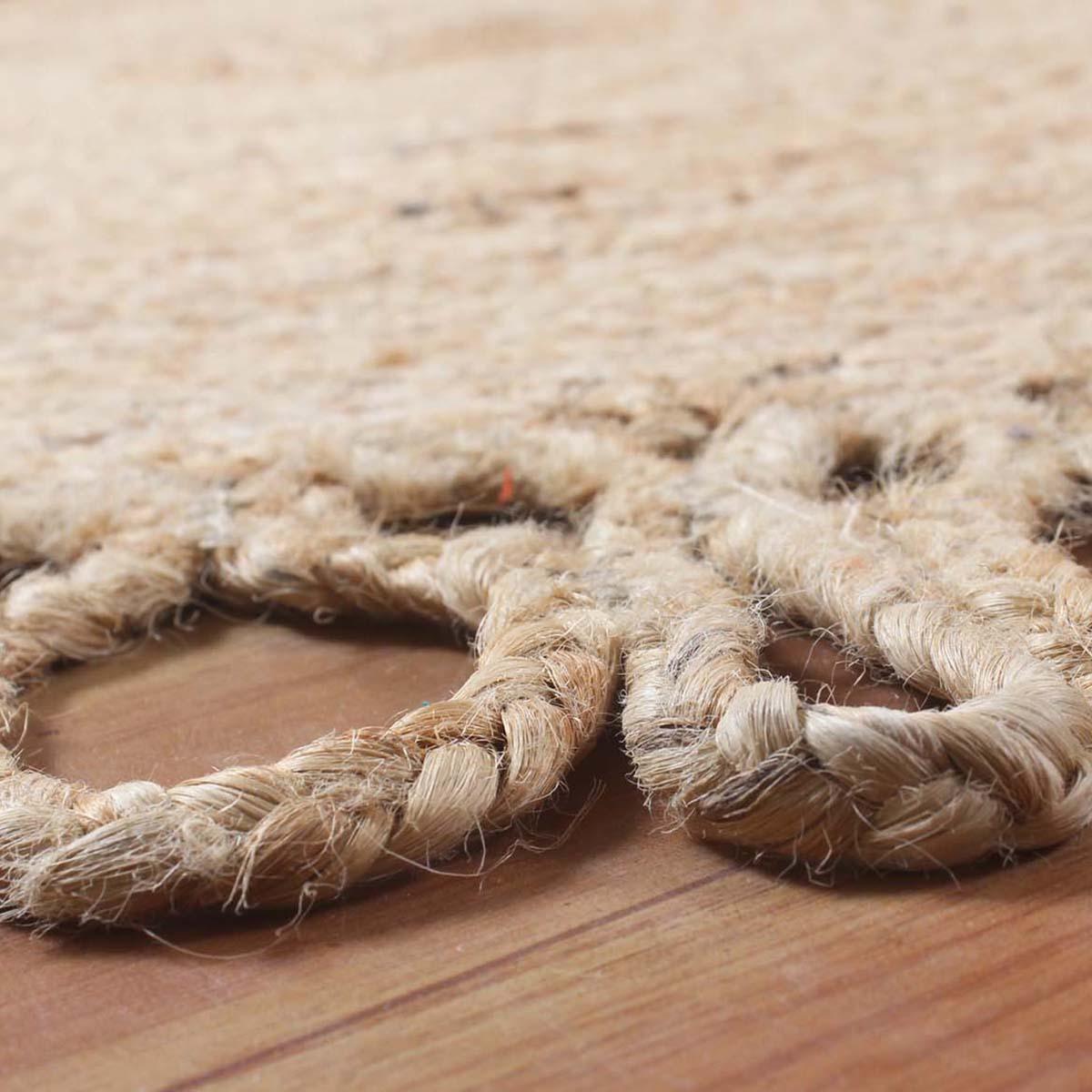 Hand Braided Farm House Decor Beige Geometric Jute Rug - Indian Rug Store