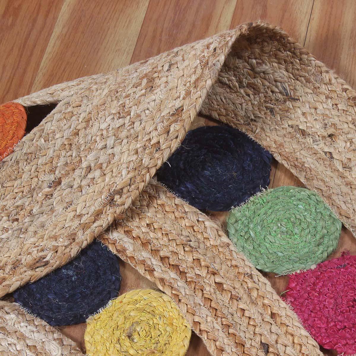 Hand Braided Home Decor Beige Multicolor Round Jute Rug - Indian Rug Store