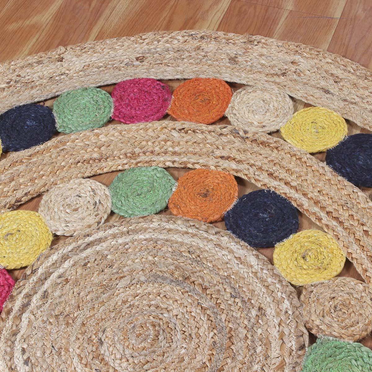 Hand Braided Home Decor Beige Multicolor Round Jute Rug - Indian Rug Store