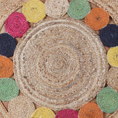 Hand Braided Home Decor Beige Multicolor Round Jute Rug - Indian Rug Store