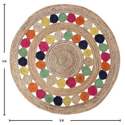 Hand Braided Home Decor Beige Multicolor Round Jute Rug - Indian Rug Store