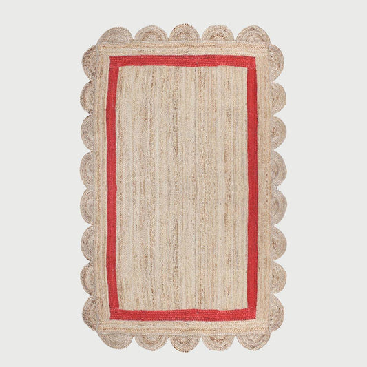 Hand Braided Geeometric Beige Red Hallway Runner Jute Rug - Indian Rug Store