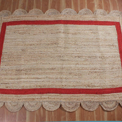 Hand Braided Geeometric Beige Red Hallway Runner Jute Rug - Indian Rug Store