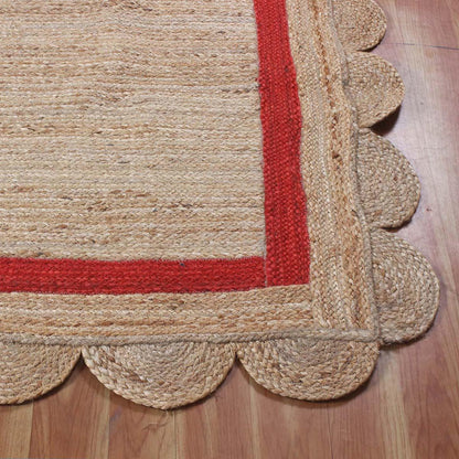 Hand Braided Geeometric Beige Red Hallway Runner Jute Rug - Indian Rug Store