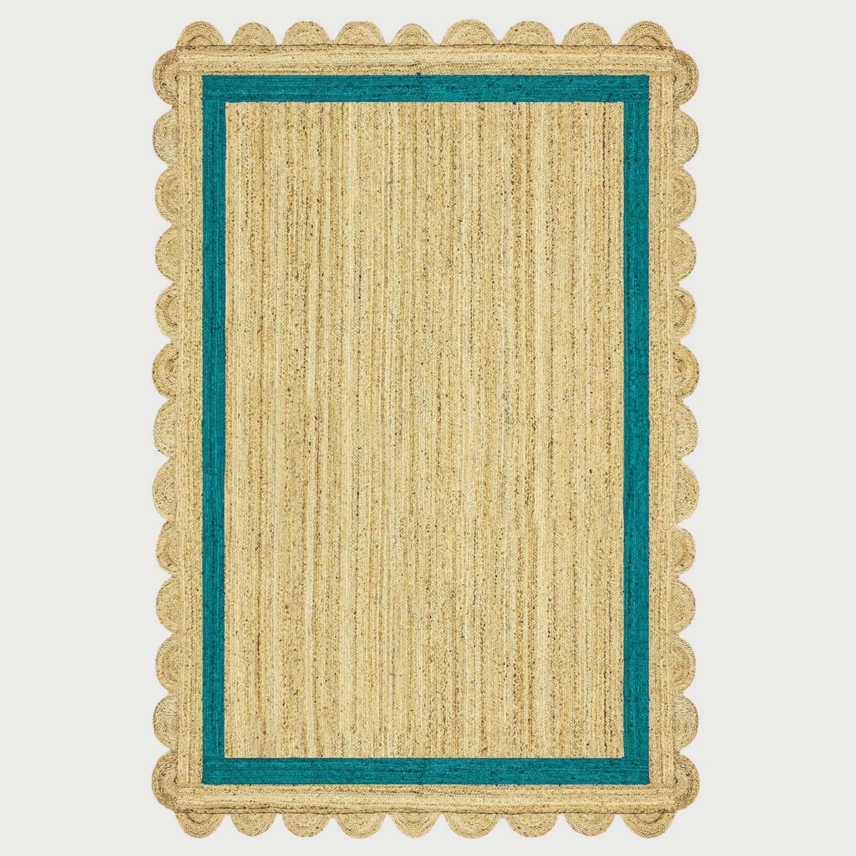 Geometric Hand Braded Beige Teal Green Living Room Jute Rug - Indian Rug Store