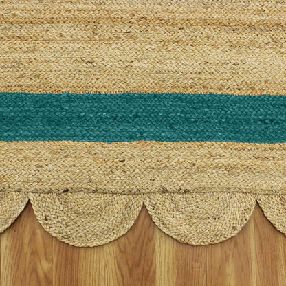 Geometric Hand Braded Beige Teal Green Living Room Jute Rug - Indian Rug Store