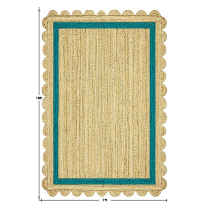 Geometric Hand Braded Beige Teal Green Living Room Jute Rug - Indian Rug Store