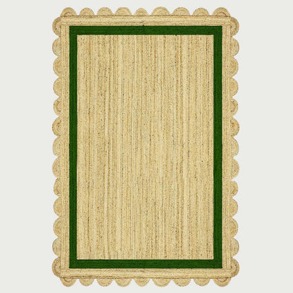 Geometric Hand Braded Beige Green Farmhouse Jute Rug - Indian Rug Store