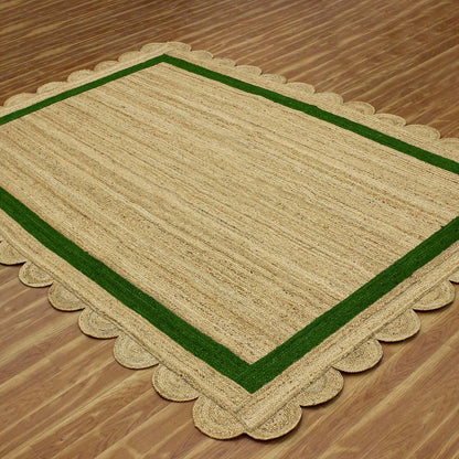 Geometric Hand Braded Beige Green Farmhouse Jute Rug - Indian Rug Store