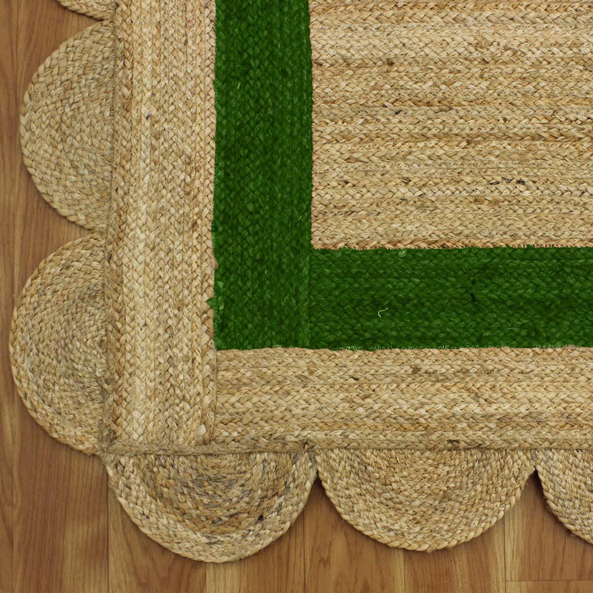 Geometric Hand Braded Beige Green Farmhouse Jute Rug - Indian Rug Store