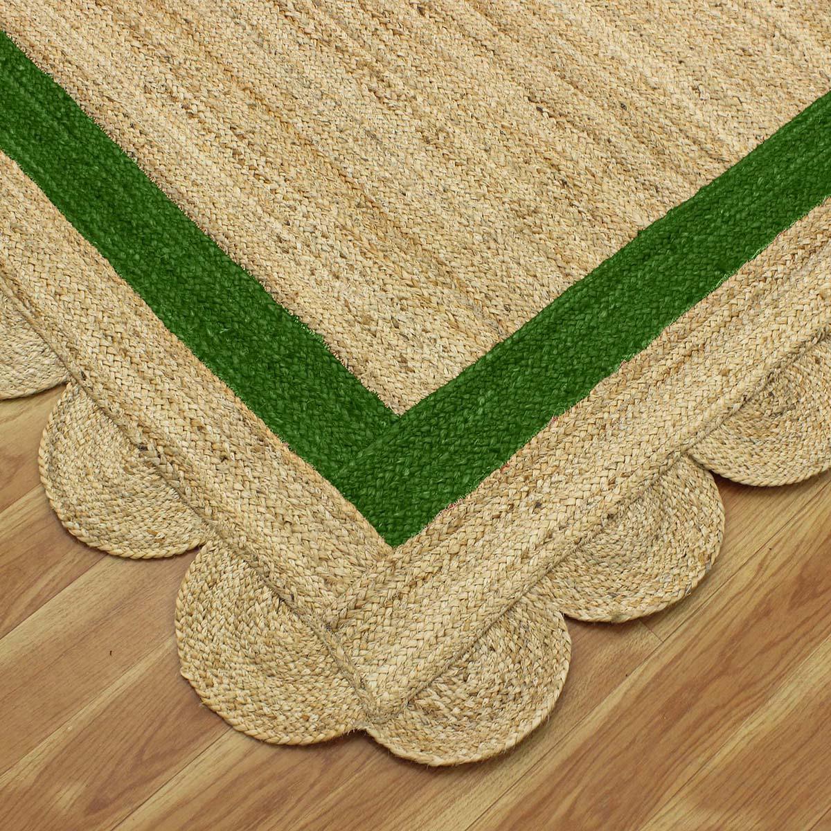 Geometric Hand Braded Beige Green Farmhouse Jute Rug - Indian Rug Store