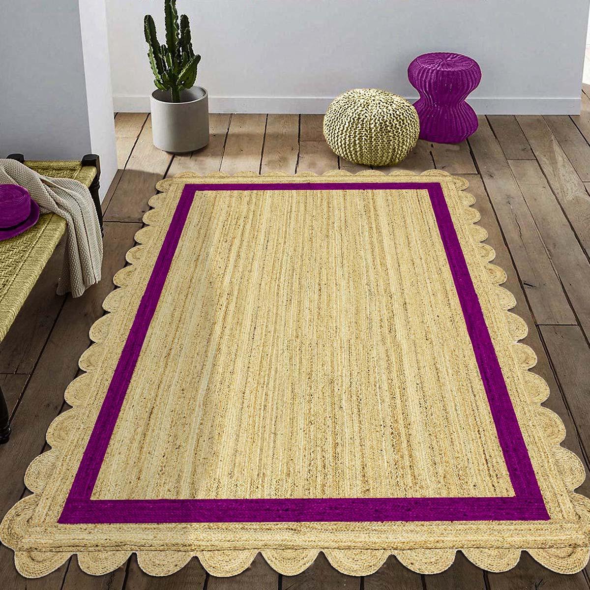 Hand Braded Geometric Beige purple Home Decor Jute Rug - Indian Rug Store