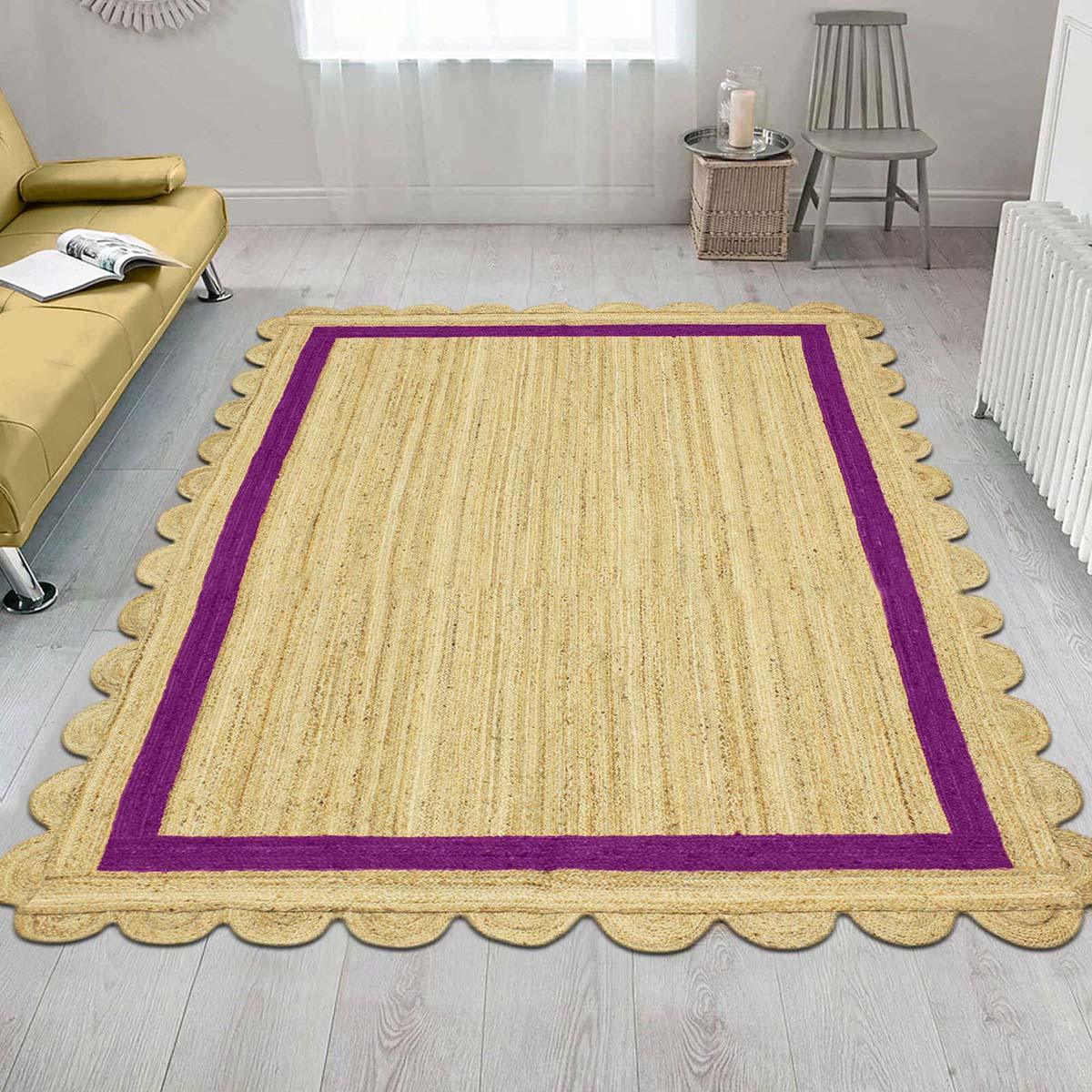 Hand Braded Geometric Beige purple Home Decor Jute Rug - Indian Rug Store