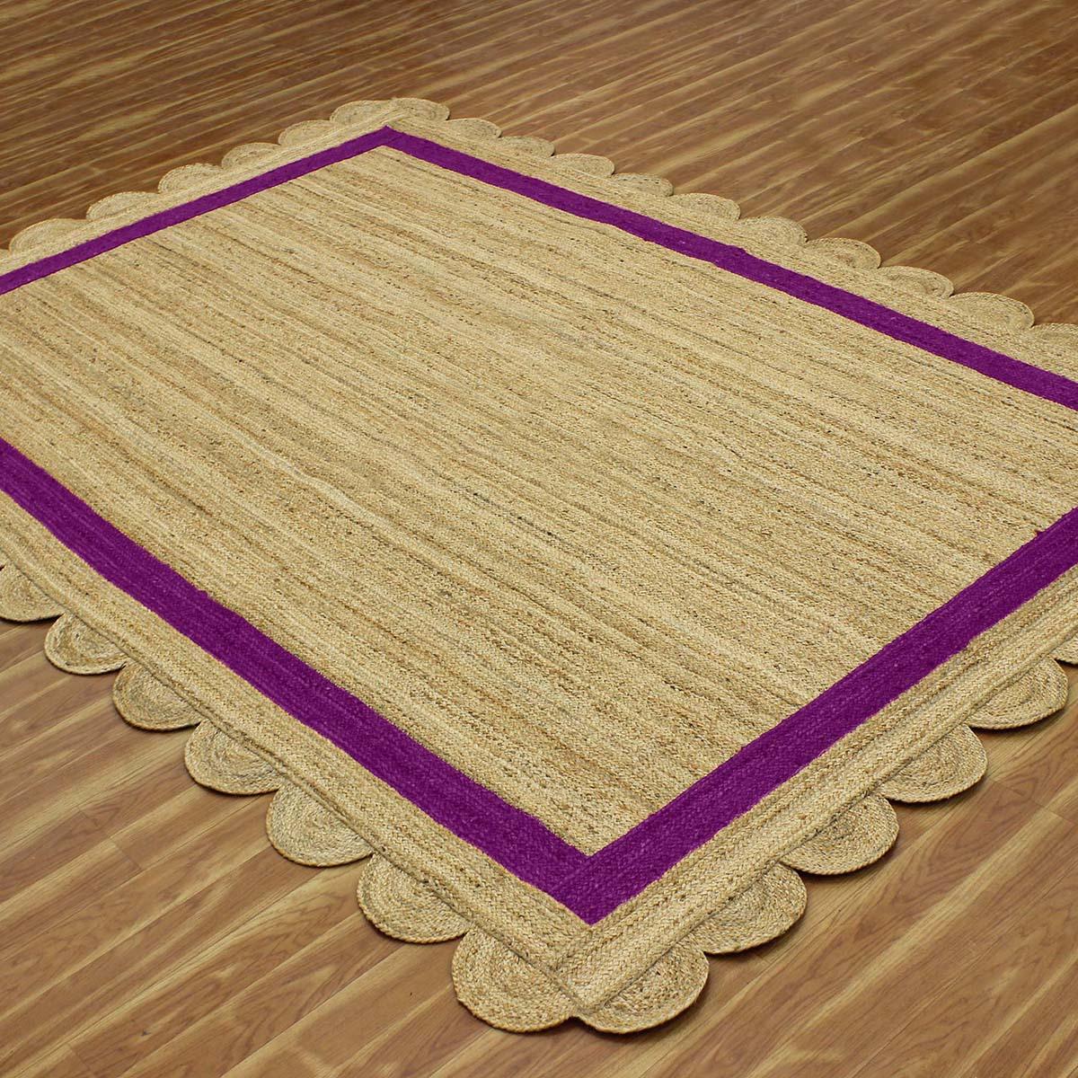 Hand Braded Geometric Beige purple Home Decor Jute Rug - Indian Rug Store