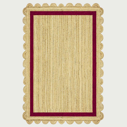 Geometric Hand Braded Beige Maroon Living Area Jute Rug - Indian Rug Store