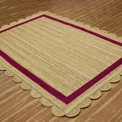 Geometric Hand Braded Beige Maroon Living Area Jute Rug - Indian Rug Store