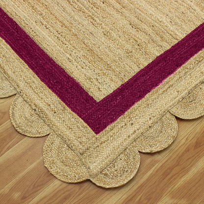 Geometric Hand Braded Beige Maroon Living Area Jute Rug - Indian Rug Store