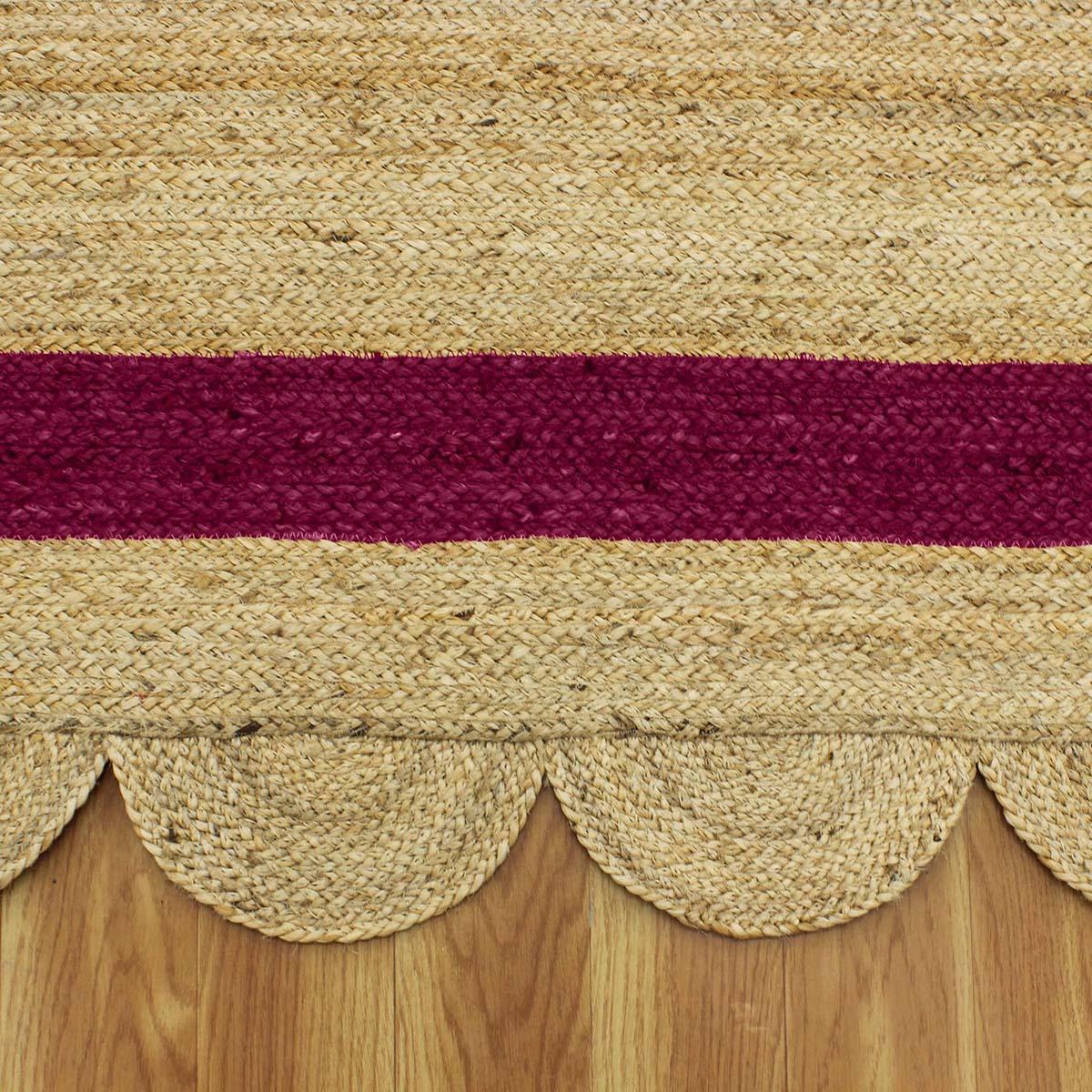 Geometric Hand Braded Beige Maroon Living Area Jute Rug - Indian Rug Store