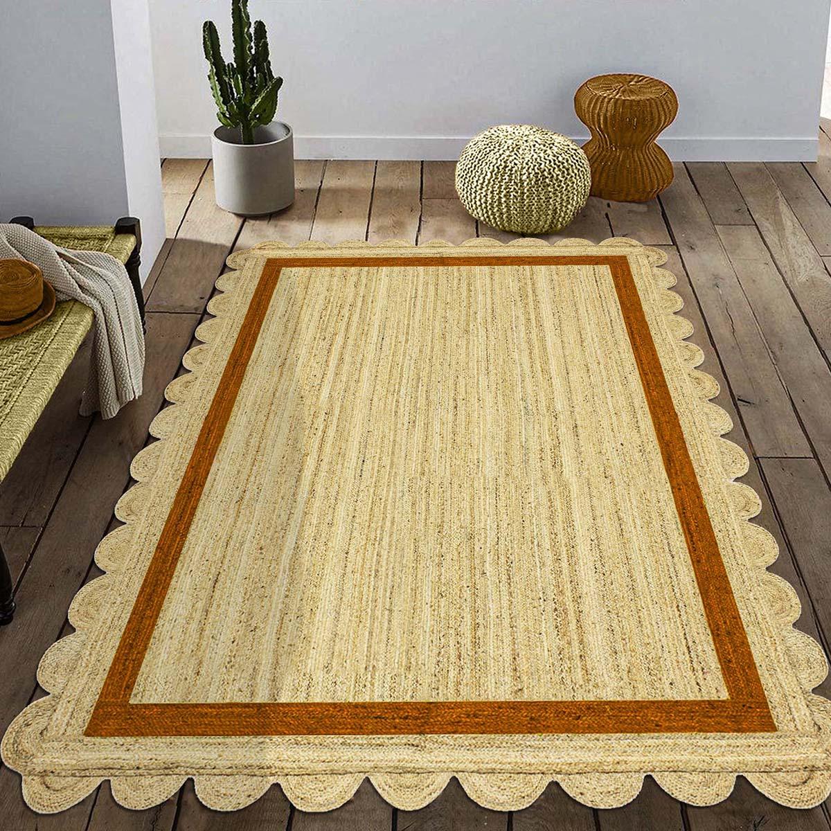 Geometric Hand Braded Beige Brown Farmhouse Jute Rug - Indian Rug Store