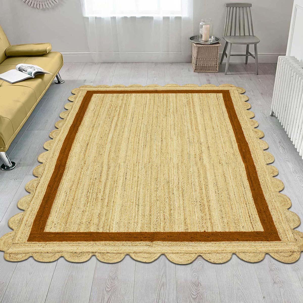 Geometric Hand Braded Beige Brown Farmhouse Jute Rug - Indian Rug Store