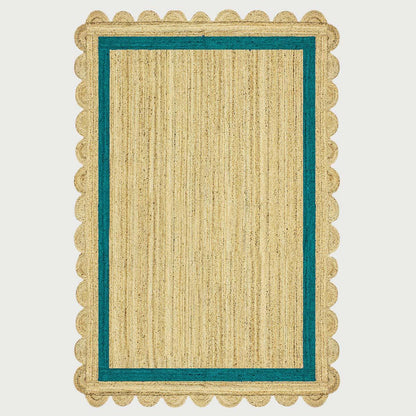 Hand Braided Geometric Beige Teal Blue Home Decor Jute Rug - Indian Rug Store