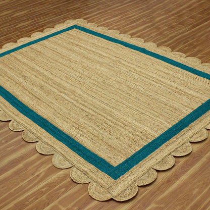 Hand Braided Geometric Beige Teal Blue Home Decor Jute Rug - Indian Rug Store