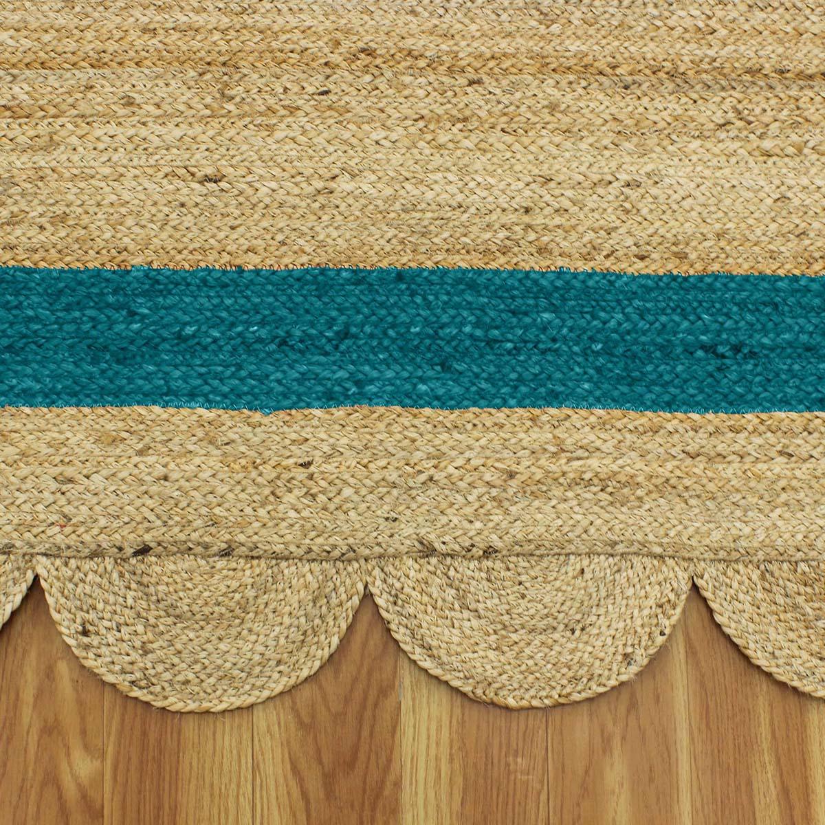 Hand Braided Geometric Beige Teal Blue Home Decor Jute Rug - Indian Rug Store