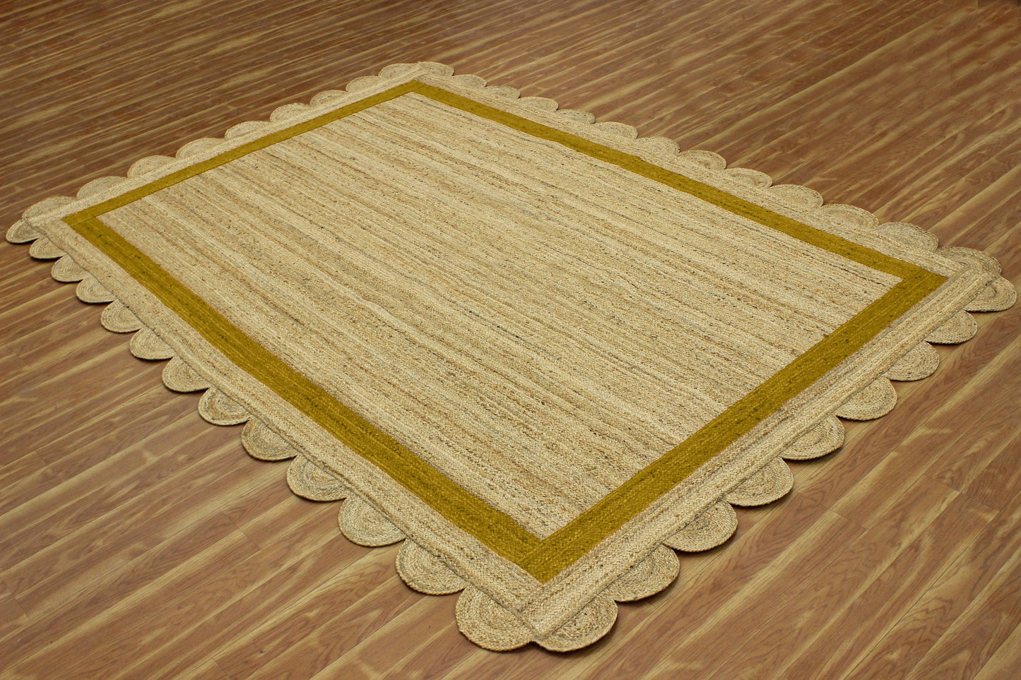 Geometric Hand Braided Beige Yellow Hallway Runner Jute Rug - Indian Rug Store