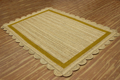 Geometric Hand Braided Beige Yellow Hallway Runner Jute Rug - Indian Rug Store