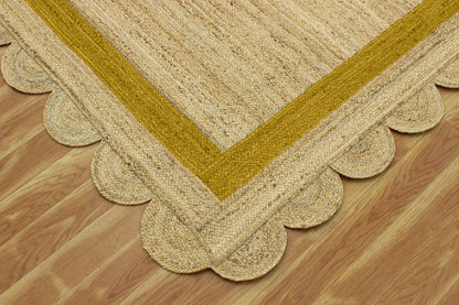 Geometric Hand Braided Beige Yellow Hallway Runner Jute Rug - Indian Rug Store