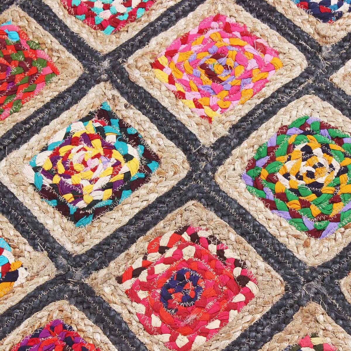 Hand Braided Home Decor Beige Multi-colour Geometric Jute Rug - Indian Rug Store