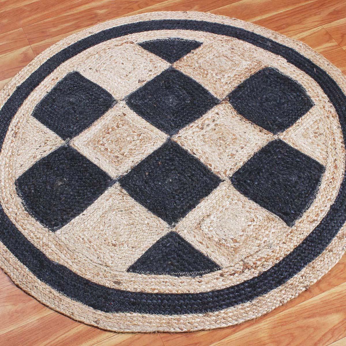 Beige Purple Hand Braided Home Decor Geometric Jute Rug - Indian Rug Store