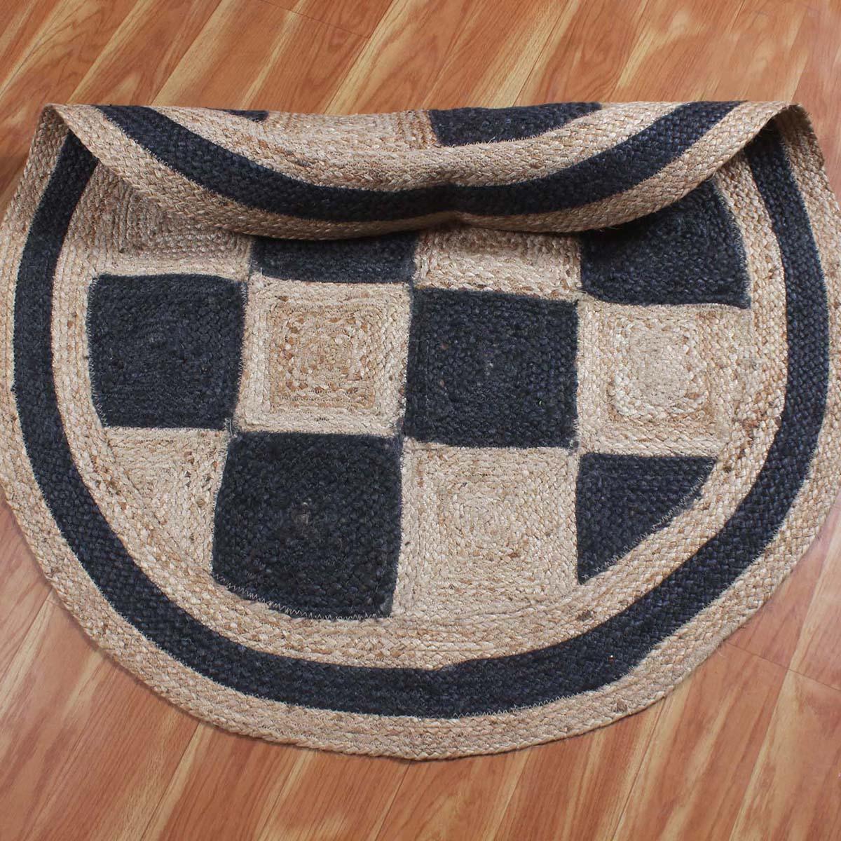 Beige Purple Hand Braided Home Decor Geometric Jute Rug - Indian Rug Store