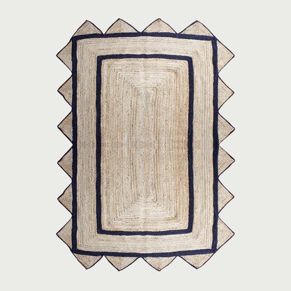 Hand Braided Geeometric Beige Black Hallway Runner Jute Rug - Indian Rug Store