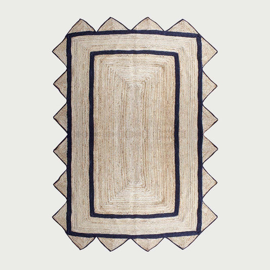 Hand Braided Geeometric Beige Black Hallway Runner Jute Rug - Indian Rug Store