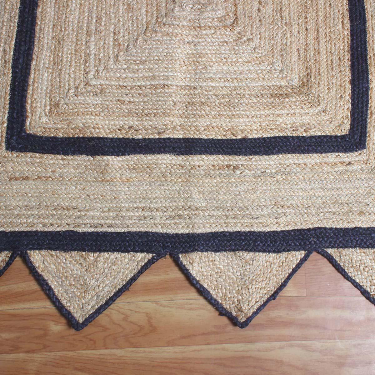 Hand Braided Geeometric Beige Black Hallway Runner Jute Rug - Indian Rug Store