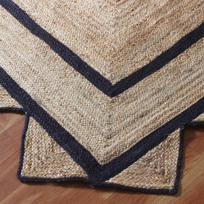 Hand Braided Geeometric Beige Black Hallway Runner Jute Rug - Indian Rug Store